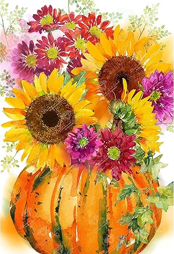 DIAMOND ART CLUB - Juego de pintura con diamantes, lienzo de Calabaza con girasoles, lienzo redondo 5D para principiantes, divertidas manualidades