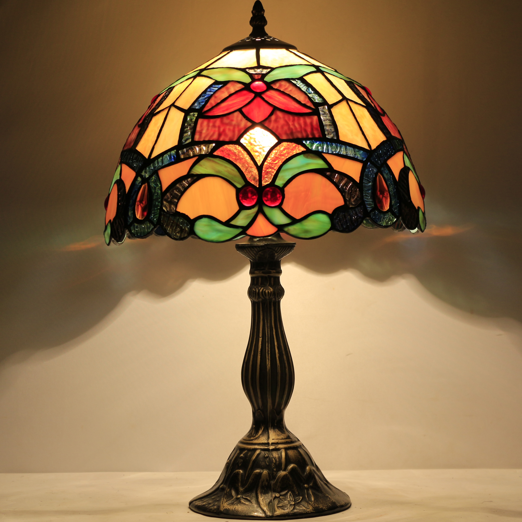 Image of WERFACTORY Tiffany Table Lamp Orange Stained Glass Desk Bedside Light