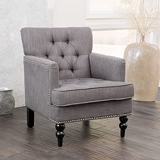 Christopher Knight Home Tufted Club, Decorative Accent Chair with Studded Details-Grey, Beige - coolthings.us