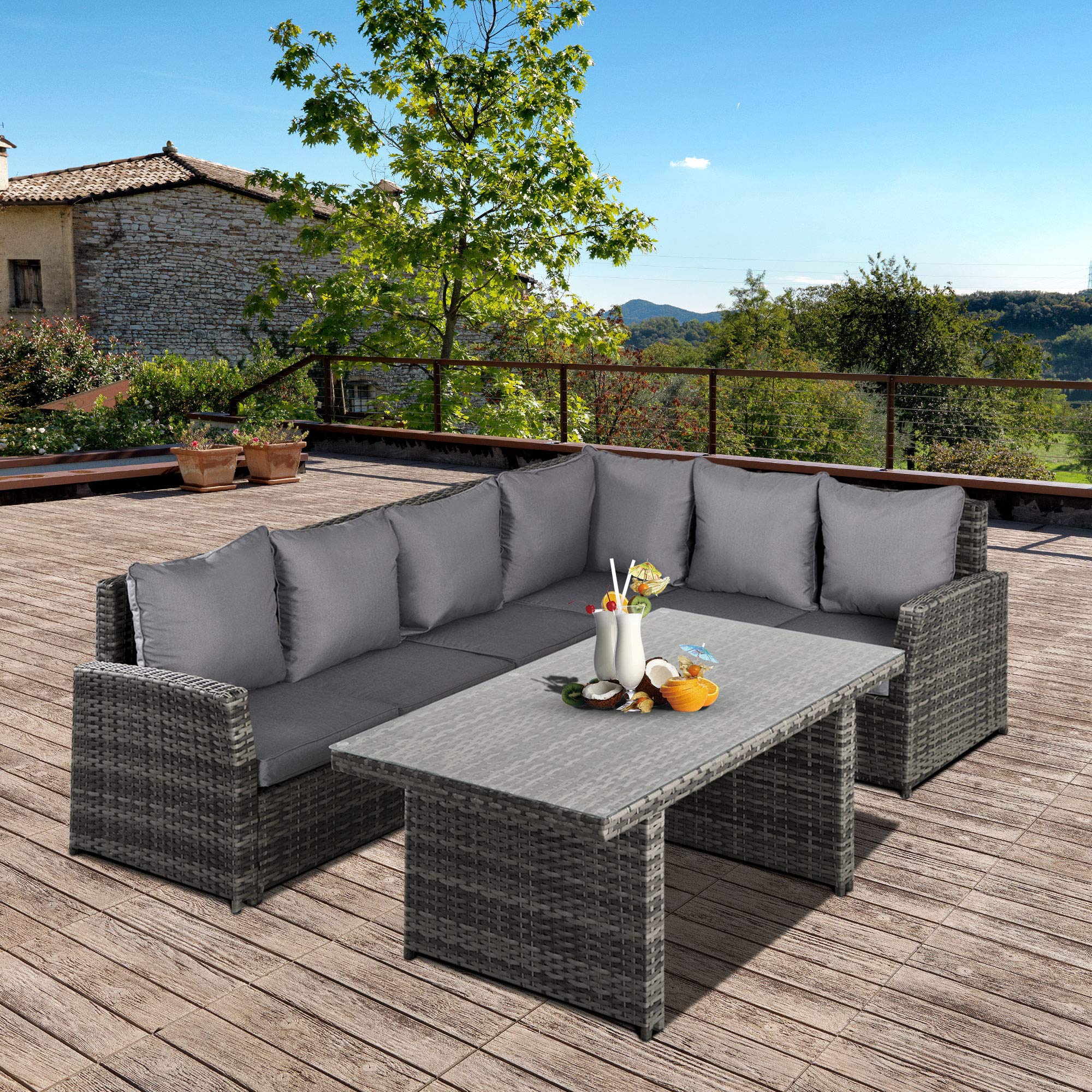 Outsunny Salotto da Giardino Set 3 Pz con 2 Divani da Esterno Grigio