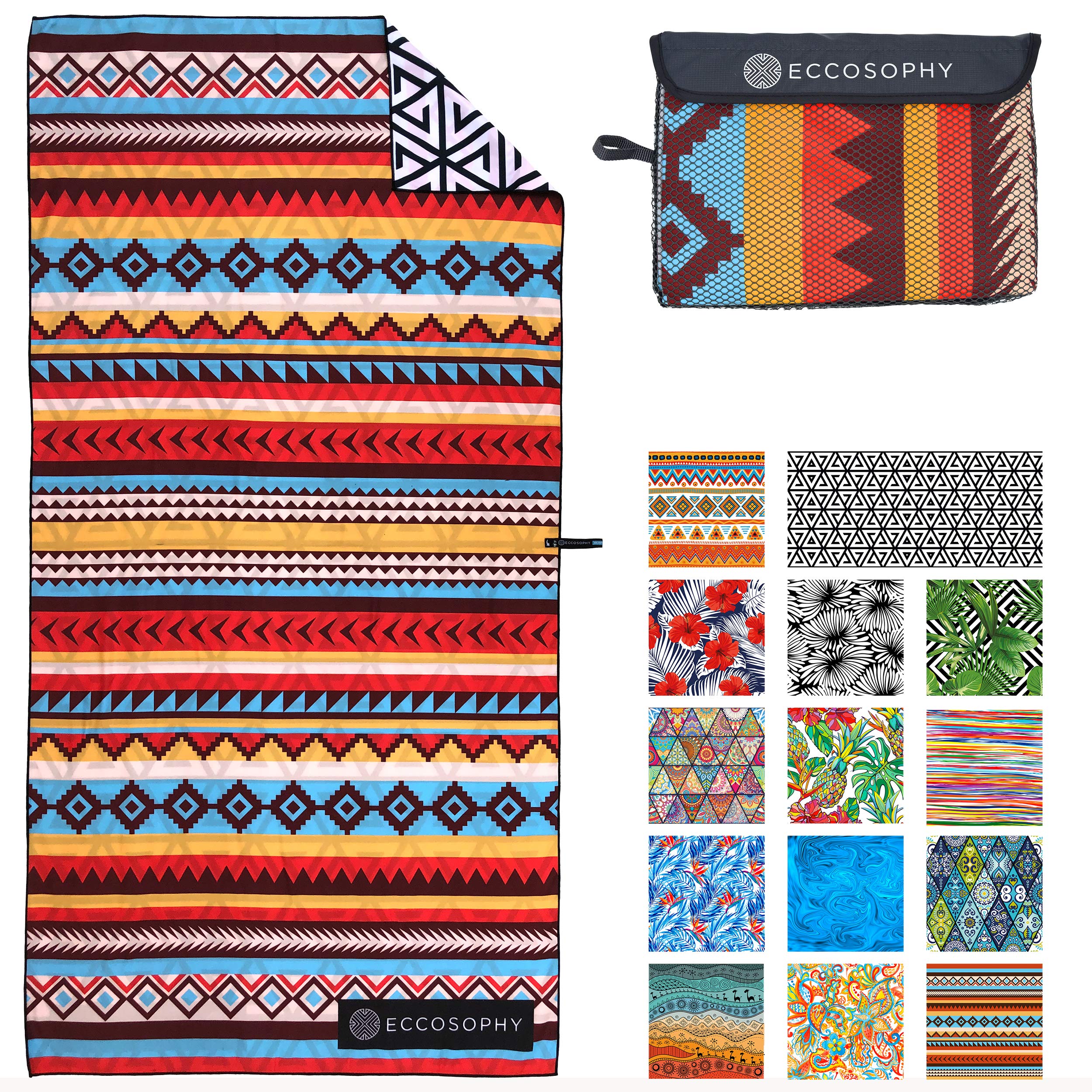 ECCOSOPHY Microfiber Beach Towel - Sand Free Towels are Quick Dry, Light Weight, Super Absorbent - Perfect Pool, Travel, Cruise, Camping Essentials -