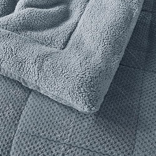 Miniatura 9 de KASENTEX - Lujoso edredón de sherpa de pelo sintético, acogedora ropa de cama reversible apta para lavar a máquina, en color azul grisáceo, tamaño