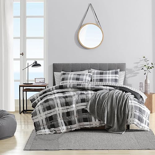 Nautica - Juego de edredón King, ropa de cama reversible con fundas a juego, microgamuza con reverso sherpa, certificado Oek-Tex (Crossview Plaid