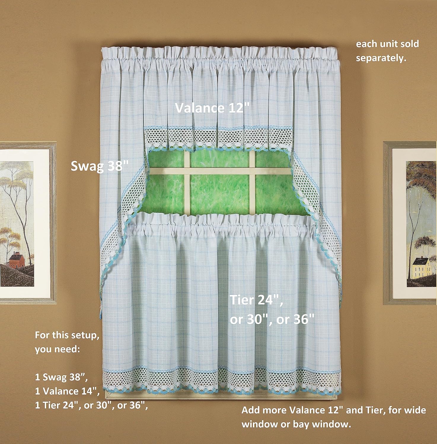 Today's Curtain Adirondack 2-Tone Crochet Tier 30", White/Blue, 60W x 30L