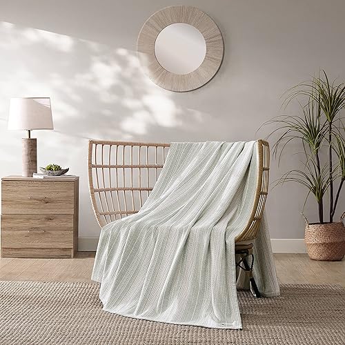 Miniatura 8 de Tommy Bahama - Manta Queen, ropa de cama de algodón suave, artículos esenciales de ropa de cama inspirados en la costa (rayas verdes de arena