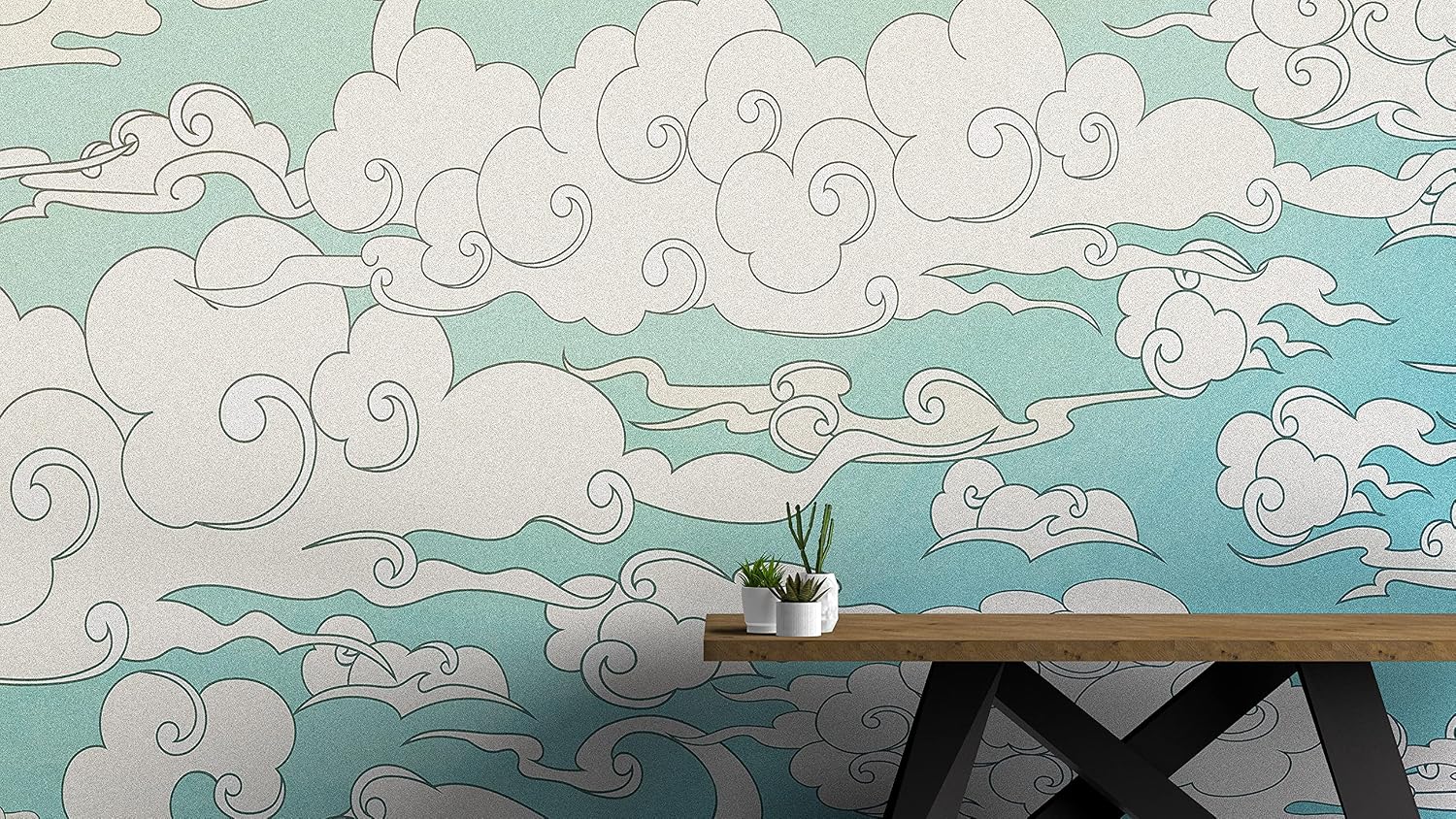 Japanese Traditional Curly Cloud in Sky Abstract Illustration Asian Decor Wall Mural. Peel and Stick Wallpaper. #6297 (9ft Tall X 12ft Wide)