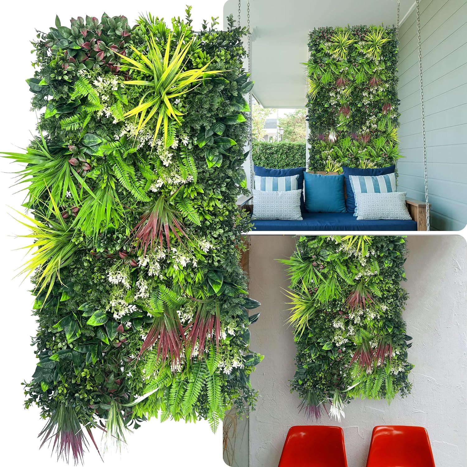 Artificial Hedge Grass Wall Panel: 40" x 20" UV-Anti Faux Boxwood Ivy Greenery Backdrop, Fake Green Plant Fence for Indoor & Outdoor Privacy Screen and Home Decor 20"x20" 2P