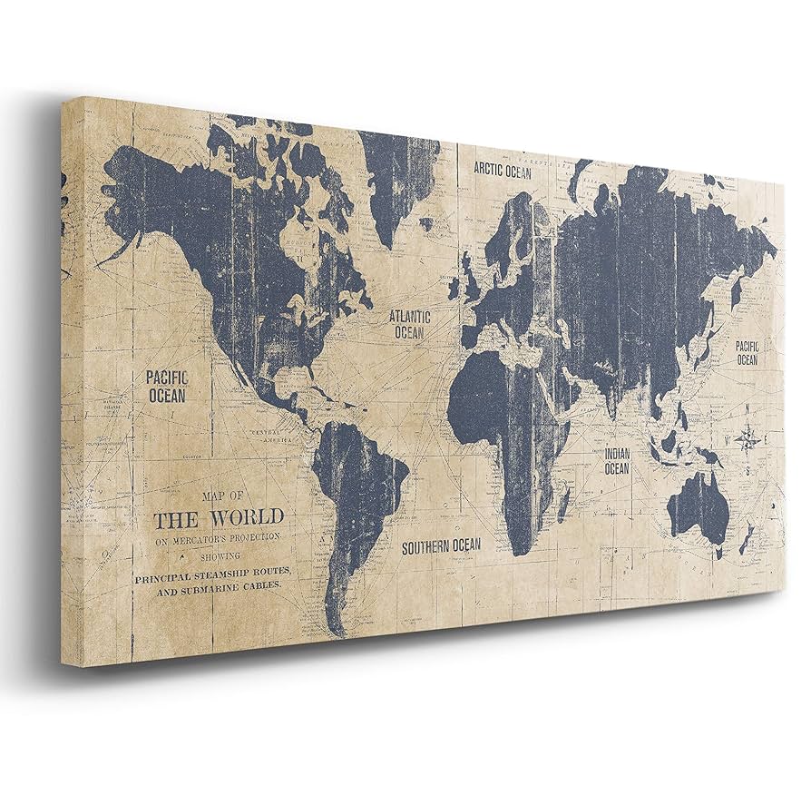 Amazon.com: Old World Map Antique Blue Pictures Modern