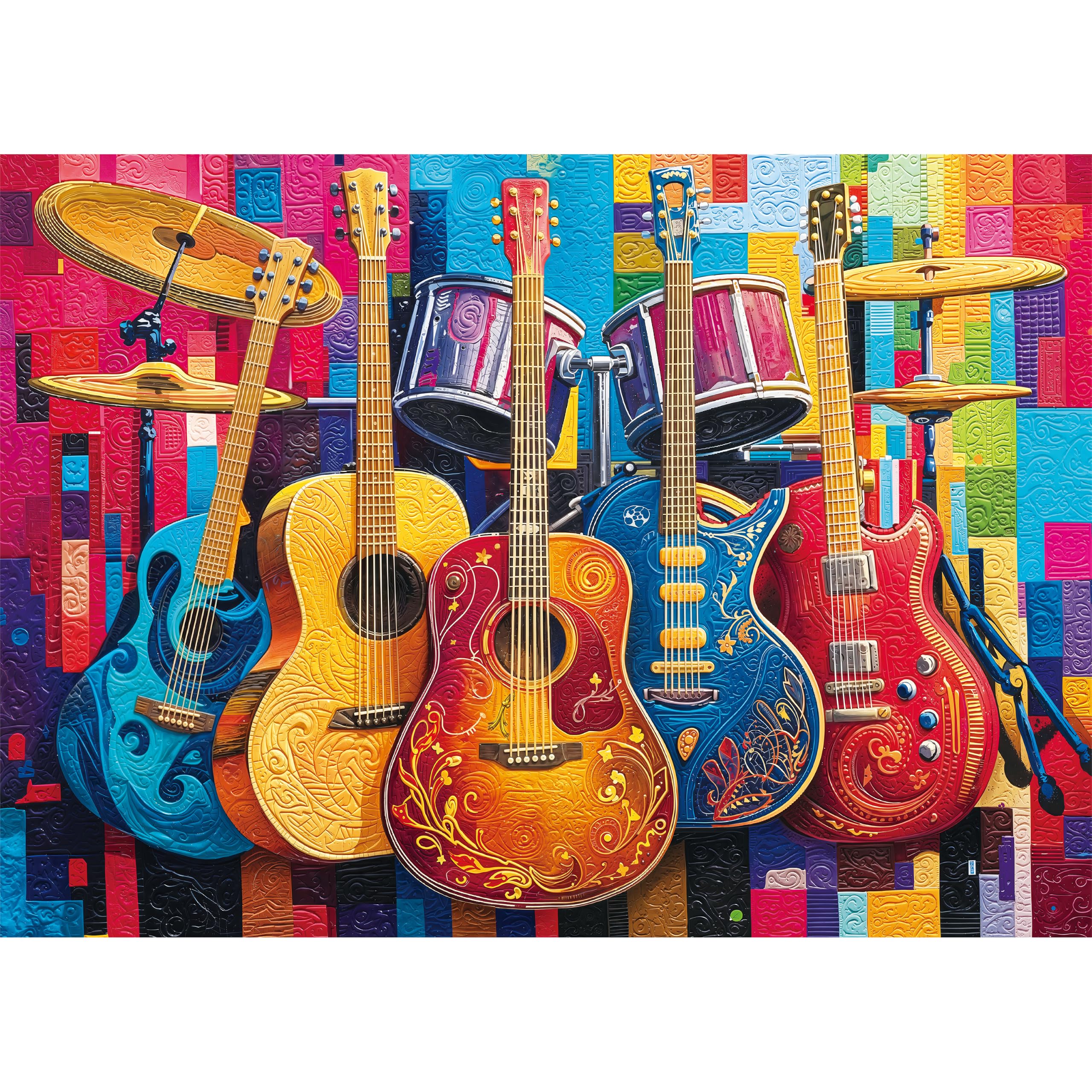 Colorful Guitar Jigsaw Puzzles for Adults 1000 Pieces Quilt Sewing Art Adults Puzzles, Letter on Back No Dust, Matte Finish Unique Puzzles 1000 Home Decor Game Night Birthday Gifts