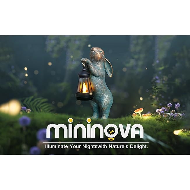 MININOVA Garden Statues Rabbit with Solar Lantern Outdoor Bunny Figurines Decorations for Patio Yard Lawn Ornaments