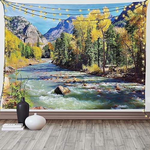 Ambesonne Tapiz de paisaje, montañas de Colorado con bosque y río, foto idílica de follaje de verano, colgante de pared ancha para dormitorio, sala