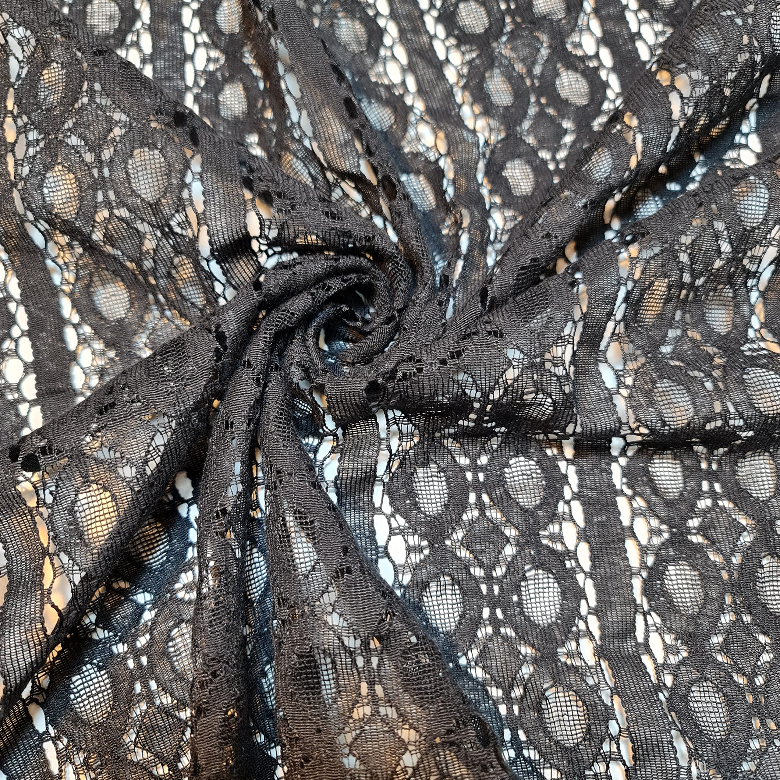 African Vintage Embroidery Bridal Nigerian French Embroidery Corded Budget Guipure Lace Mesh Net Fabric 54" Corded Budget Guipure Lace Mesh Net Fabric 54" (1 Meter, Black Floral 3) โ image 1