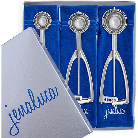 Jenaluca Cookie Scoop Set - Cookie Scoops for Baking - Professional Heavy Duty 18/8 Stainless Steel Cookie Scoop, Ice Cream Scooper, Melon Baller in 3 Versatile Sizes - Small Medium Large - Gift Box