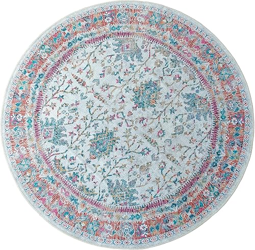 Miniatura 3 de Softwoven - Alfombra redonda de 5 pies, lavable a máquina, 90% algodón, antideslizante, apta para familias y mascotas, resistente a las manchas, sin