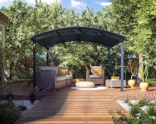 Miniatura 2 de Palram - Cenador Canopia Tuscon de 12 x 14 toldo para patio al aire libre con marco de metal de aluminio gris y techo de policarbonato bronce,