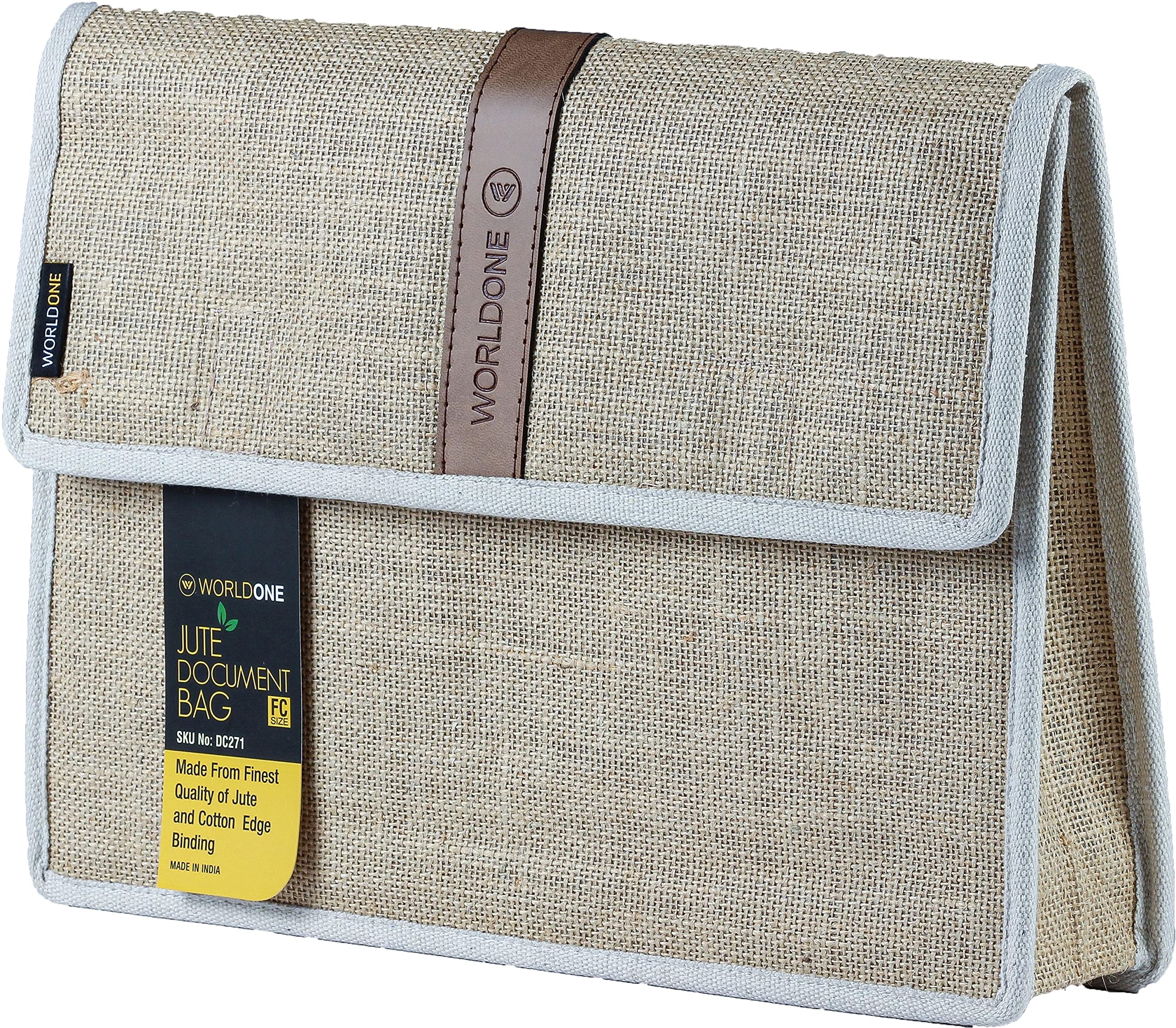 Worldone Eco Friendly Handcrafted Spacious, Firm Jute Document Bag with, Cotton Edge Binding, Smooth Finish, Brown Strip Design, Size A4, Pack of 1-image-17