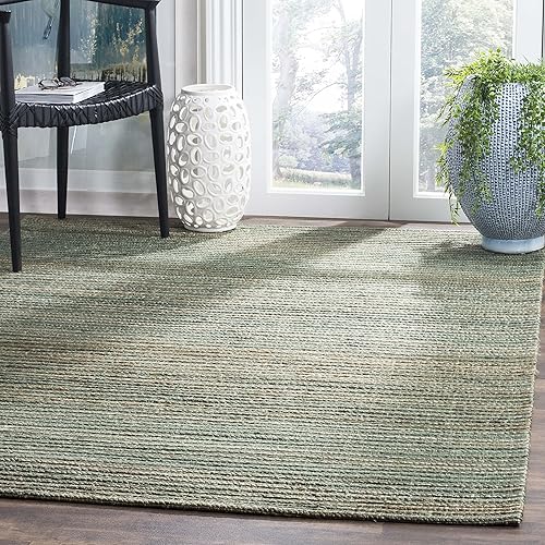SAFAVIEH Cape Cod Collection - Alfombra de área de 5 x 8 pies, salvia y natural, cáñamo trenzado hecho a mano, ideal para zonas de alto tráfico en