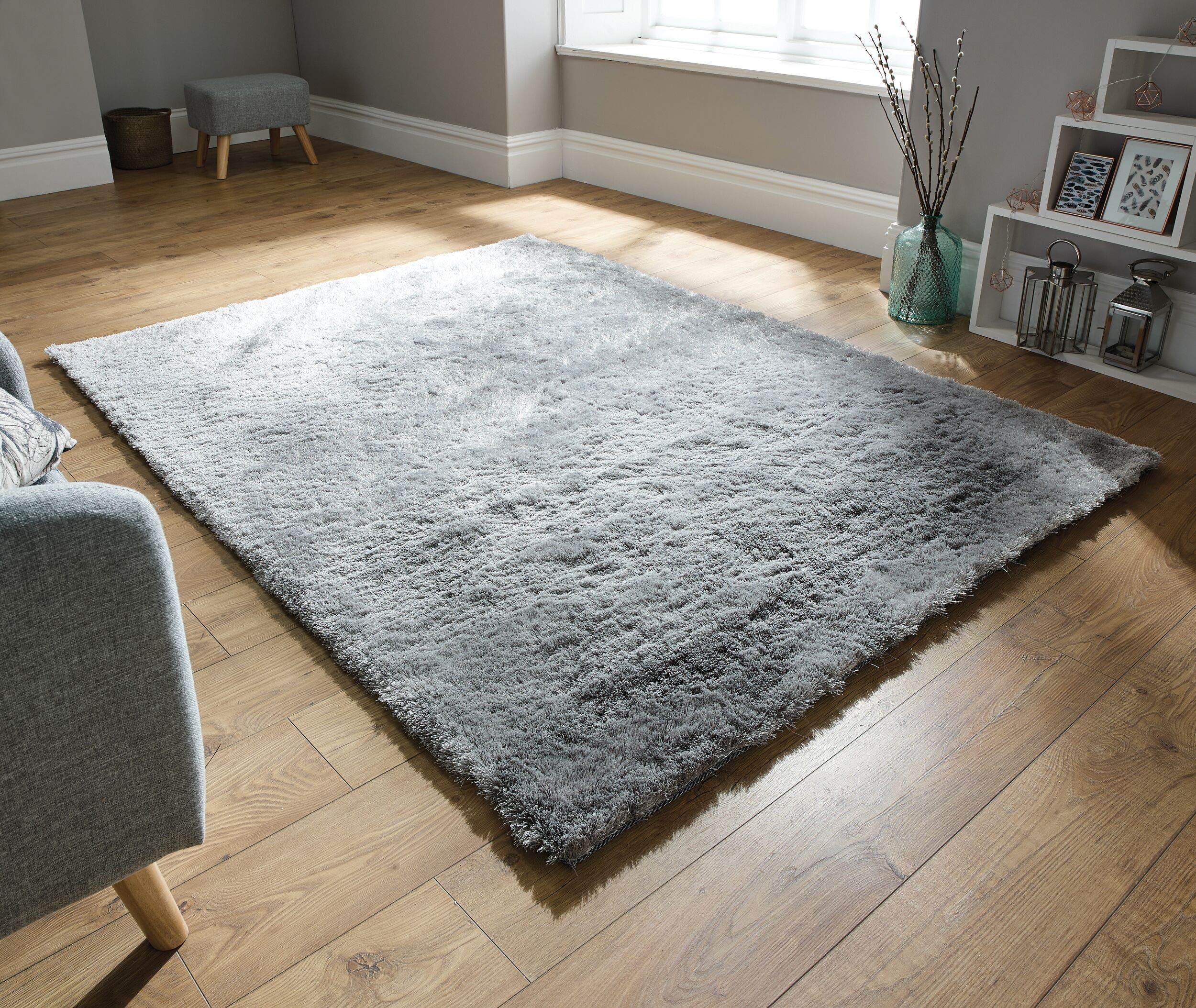 Lordofrugs - Silver Splendour Shadow Soft Touch Shaggy Silky Shag Pile Quality Rug (, 75X150 Cm (2'5''X5'))
