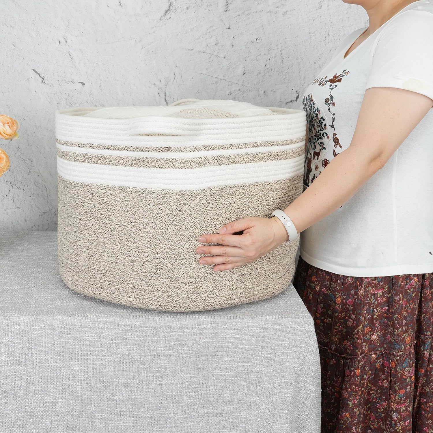 large cotton rope basket nursery toy basket for kids