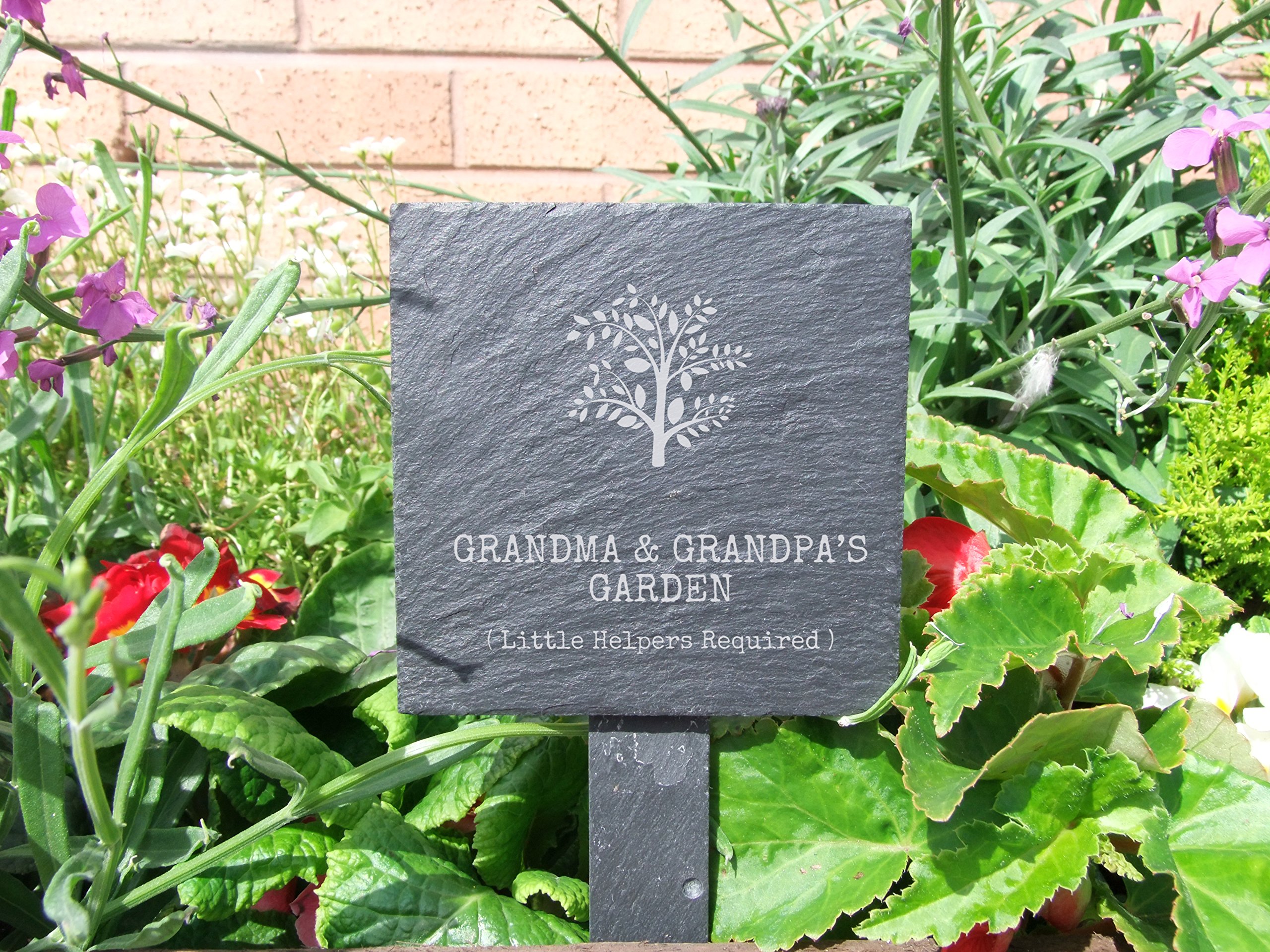 Slate plant marker - "Grandma & Grandpa's Garden (Little Helpers Required)"