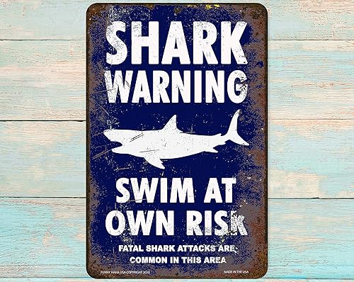 Miniatura 4 de Señal de advertencia de tiburón, letrero de metal, color azul marino