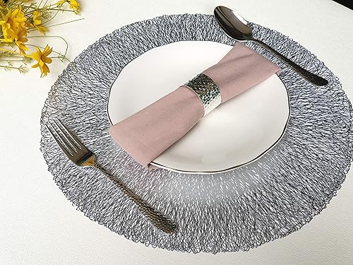 Miniatura 4 de Manteles individuales plateados para mesa de comedor, juego de 4 manteles individuales redondos de vinilo para todas las ocasiones, ideales para