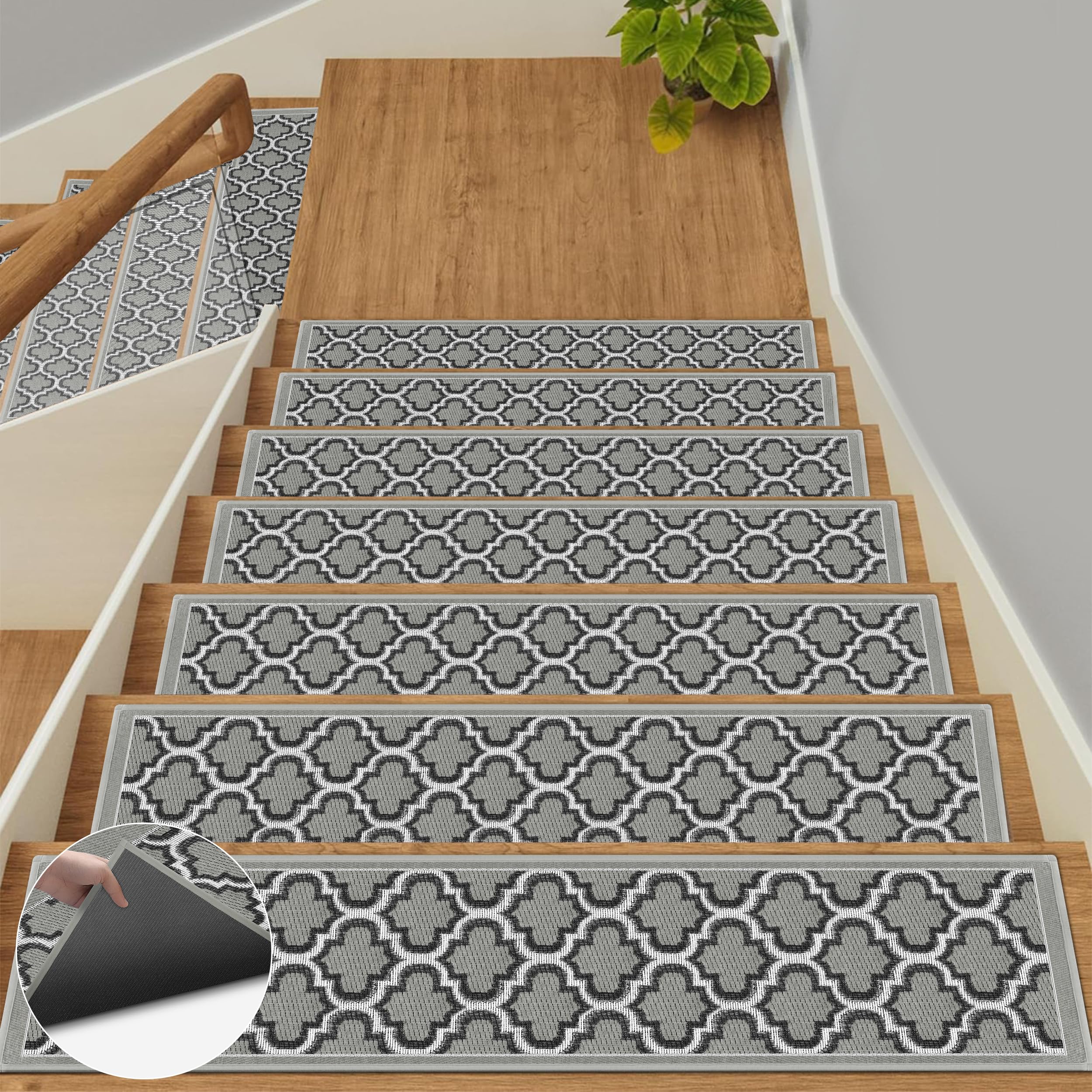 15pcs Indoor Stair Treads for Wooden Steps - Non Slip Stair Carpet Runner, Grey Stairway Runner Indoor Stair Runner Rugs Cover Stair Mat, Staircase Step Treads for Kids Dogs and Elders 8"x30"