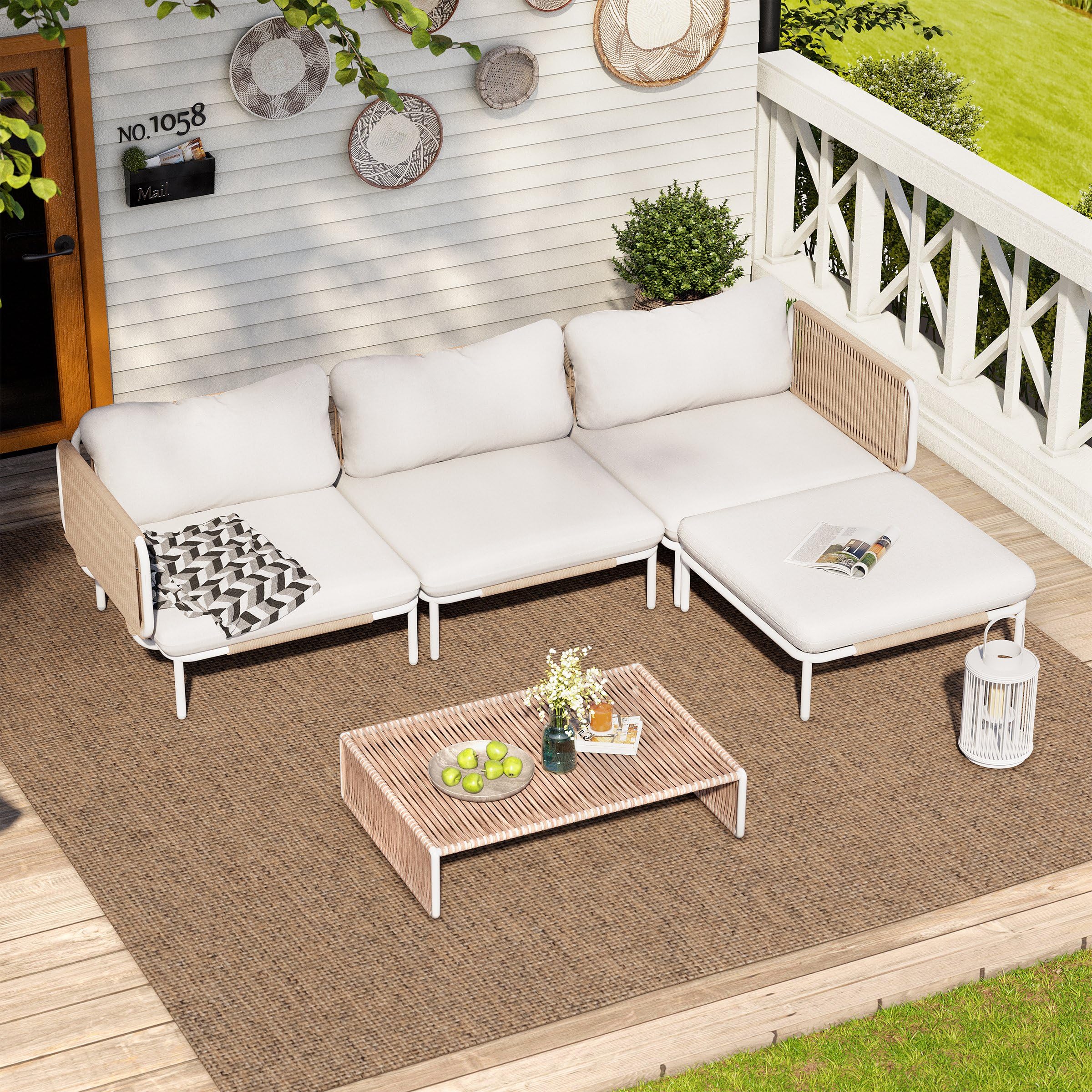 Oversized Outdoor Couch, 4-Seater Modular Sectional Sofa with Cushions