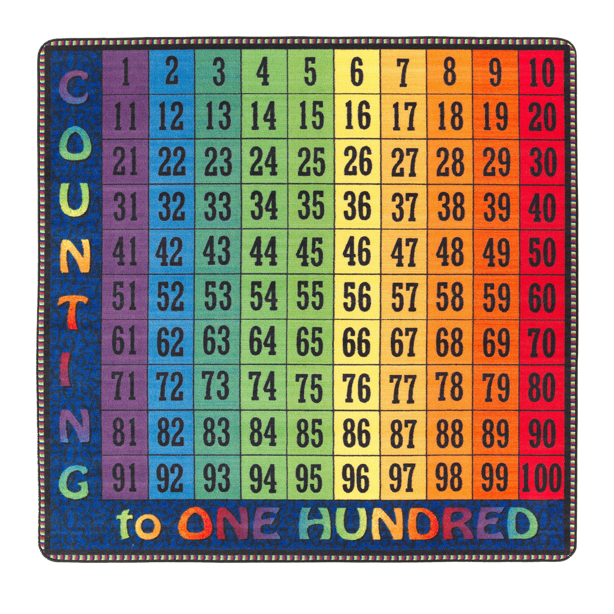 Flagship Carpets Counting Number Multicolor Educational Square Rug for Kids Playroom, Nursery Room Mat, Home Learning Area, and Classroom Carpet, 6' x 6', Counting to 100