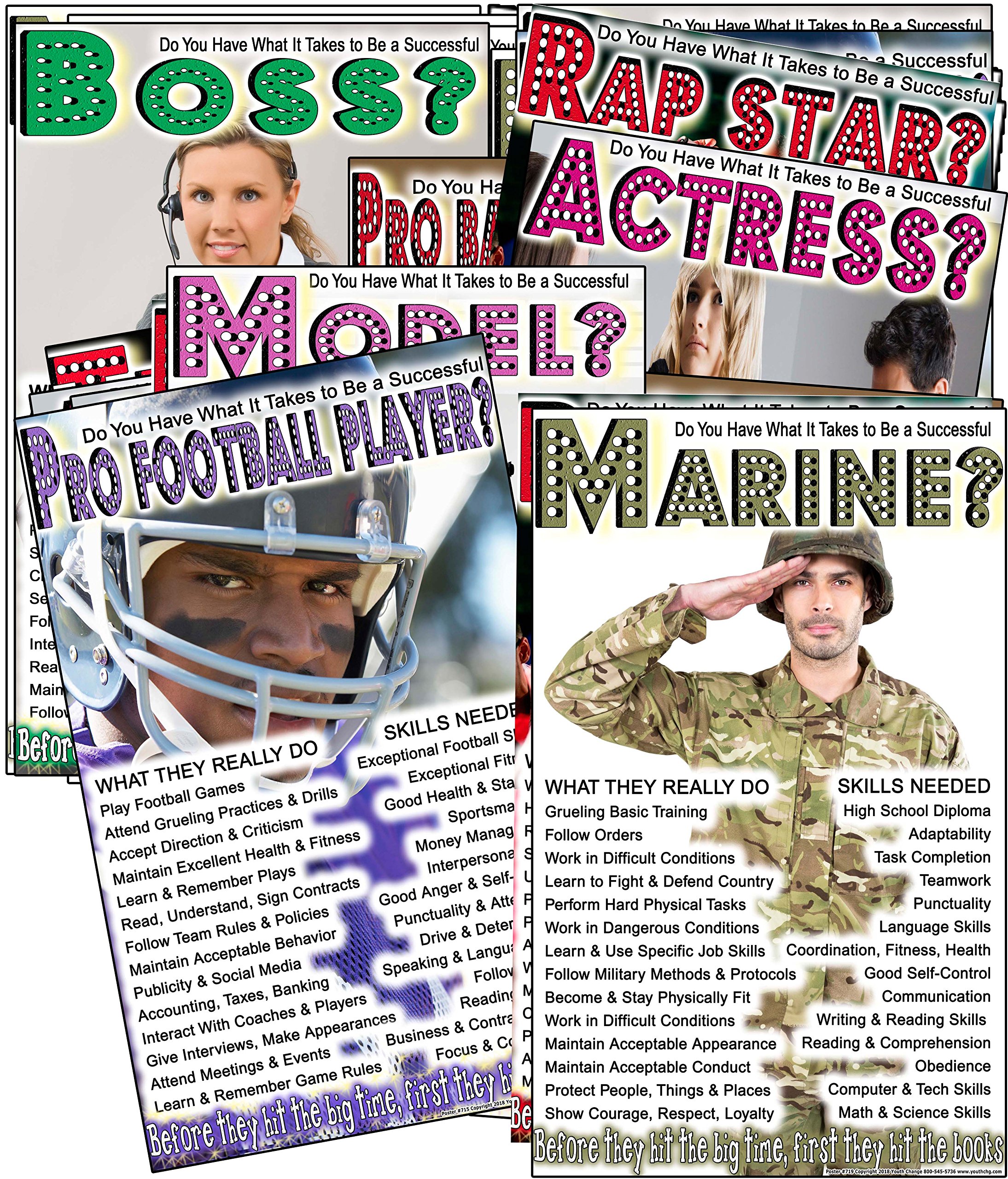 Youth Change Workshops Set of 24 Career Education, STEM Classroom Inspirational Posters Motivate Unmotivated Students (Poster Set #S11)