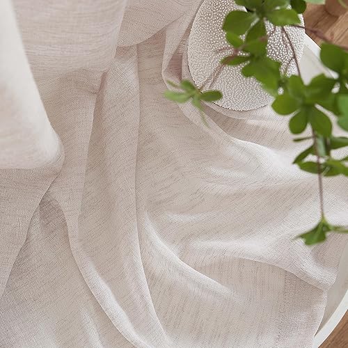 Miniatura 6 de HLC.ME Penelope - Cortinas gruesas de lino sintético texturado semitransparentes, con filtro de luz solar y privacidad, con bolsillo para cortinero,