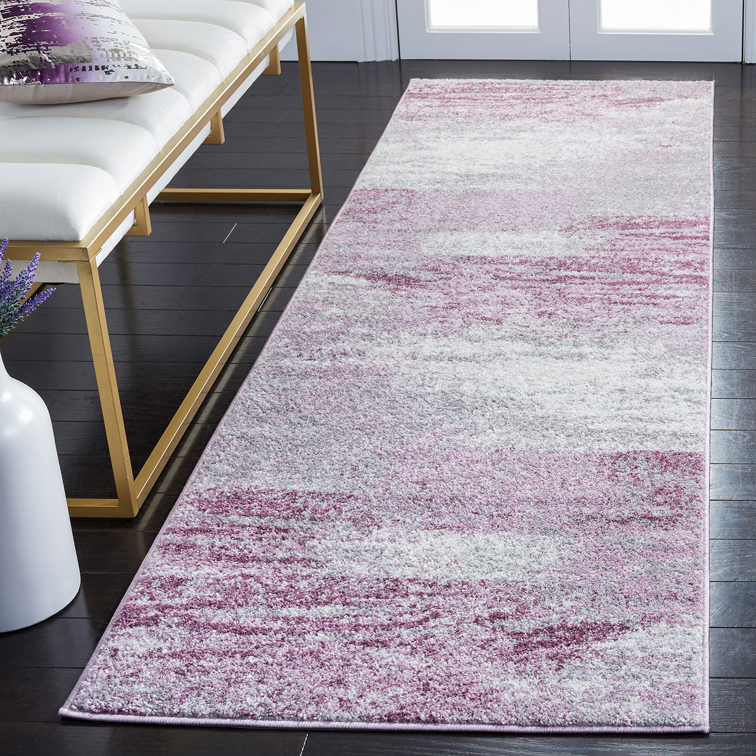 Alfombra moderna sala de estar comedor dormitorio pelo corto gris morado Adirondack