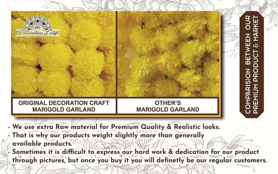 Miniatura 7 de D.Guirnalda de flores artificiales de caléndula naranja y amarilla de 5 pies para fiestas, bodas, Diwali Mehndi Pooja Festival y decoración