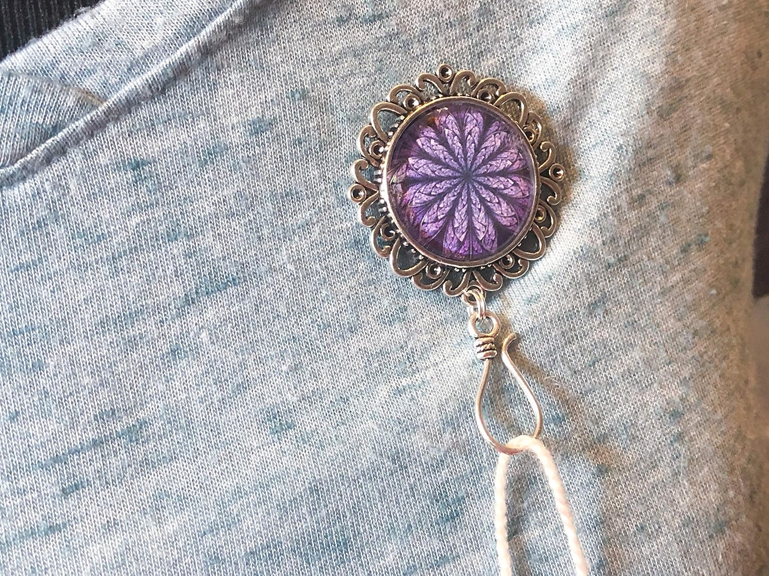 Purple Flower Portuguese Knitting Pin