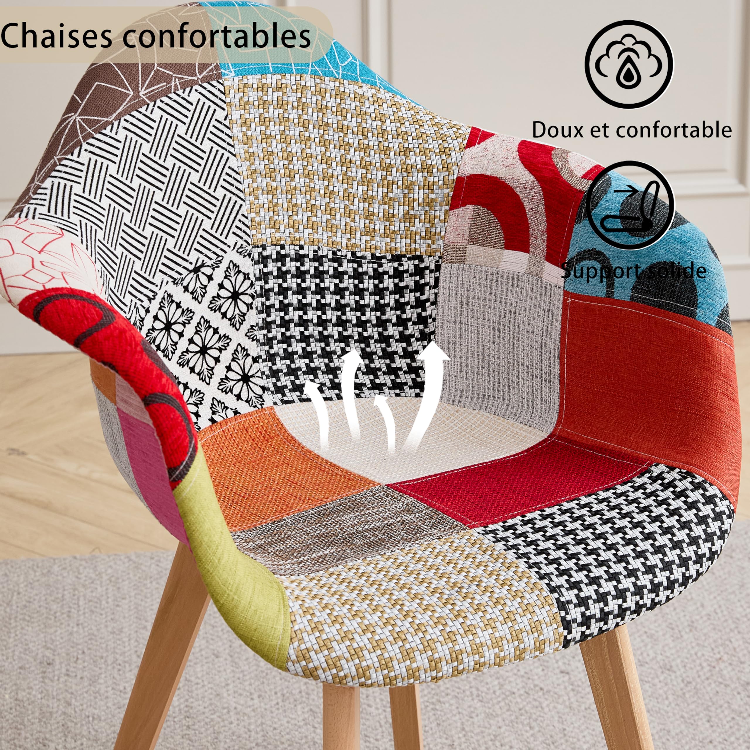 GrandCA HOME Pack de 2 sillas,sillas de Comedor Patchwork Tela de Lino Butaca, Silla de salón, sillas de recepción, Silla de Cocina (Rojo, Pack 2)