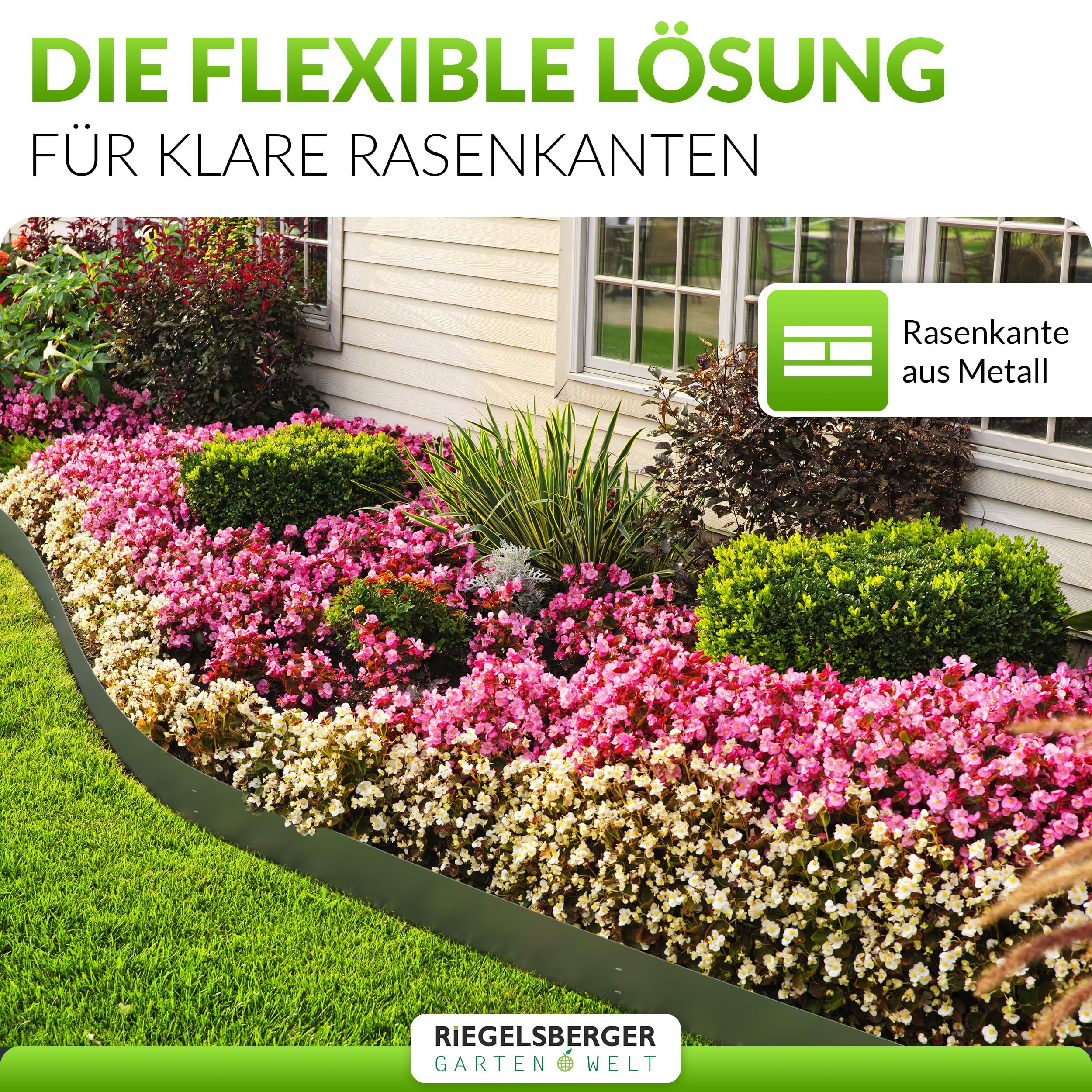 Gartenwelt Riegelsberger Rasenkante aus Metall Länge 20 m Höhe 18 cm Mähkante Beetumrandung Beeteinfassung Rasenbleche