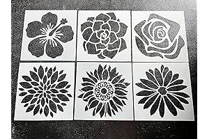 HELLATHUN 6Pcs Reusable Large Flower Stencils (12x12 Inches)