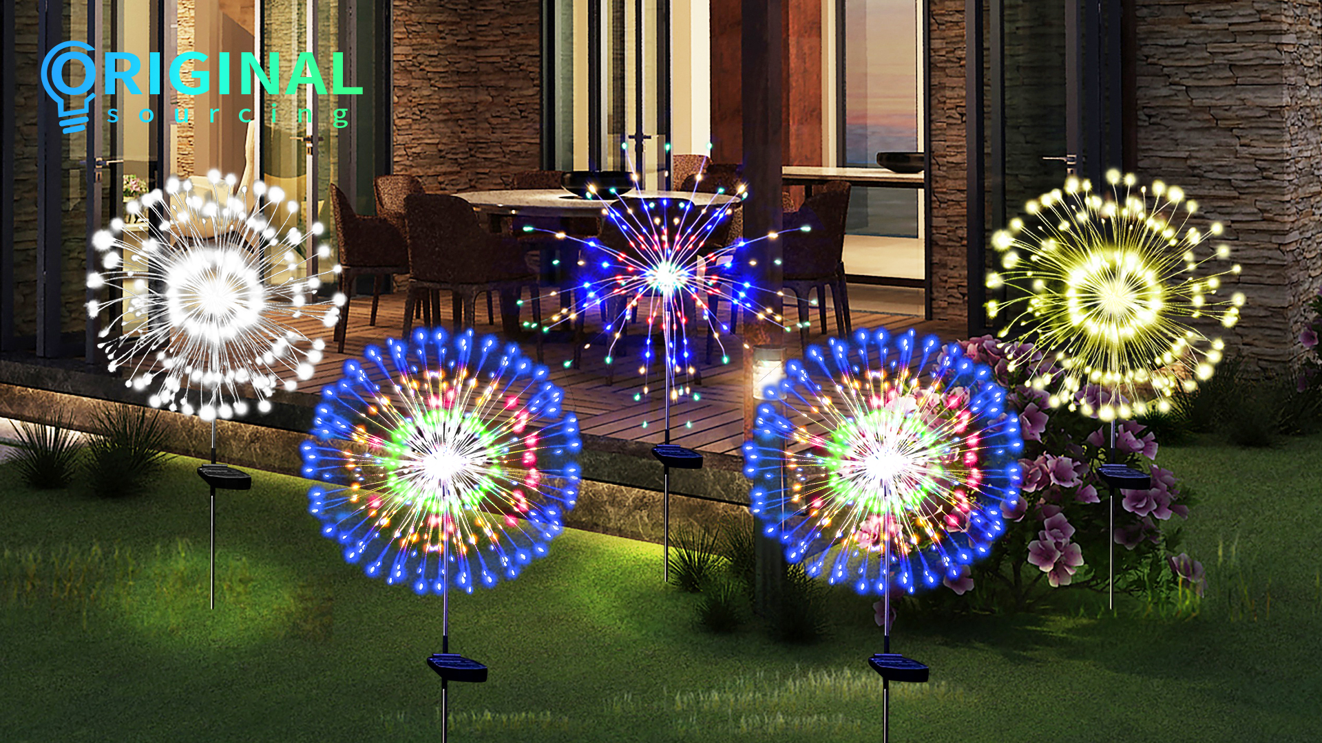Solar Garden Firework Lights Outdoor Waterproof 4 Pack 120 LED