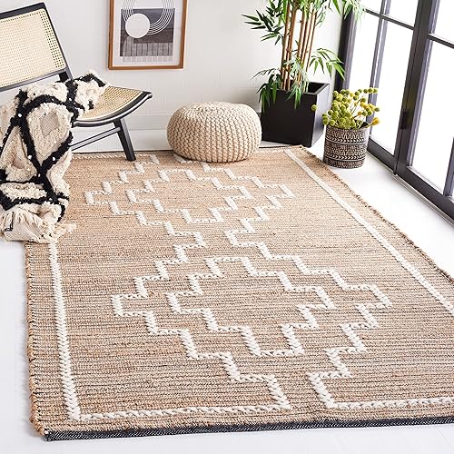 Safavieh Natural Fiber Collection NFB375A - Alfombra de área de yute de tejido plano 6 x 9 pies color naturalmarfil