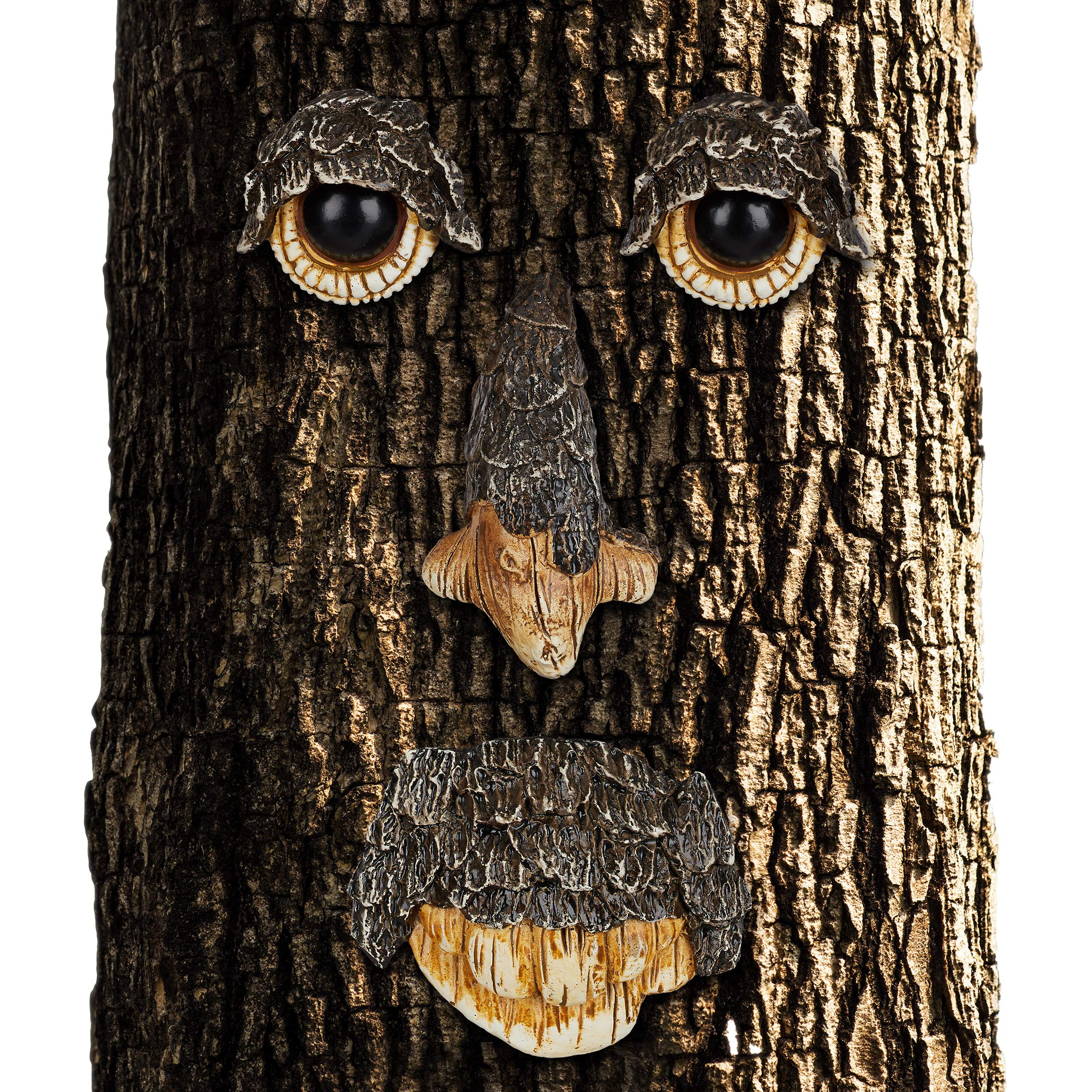 Relaxdays Tree Face Forest Spirit, 4-Piece, Weatherproof, Hanging Tree Decor, Decorative Garden, Brown/Beige