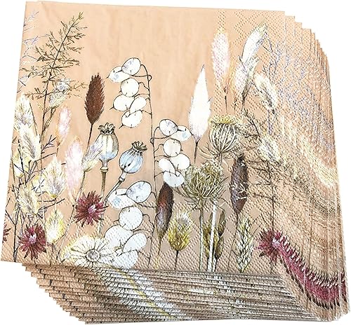 20 servilletas decorativas florales de 3 capas de 6.5 x 6.5 pulgadas para decoupage, eventos temáticos de la naturaleza, ecológicas y biodegradables