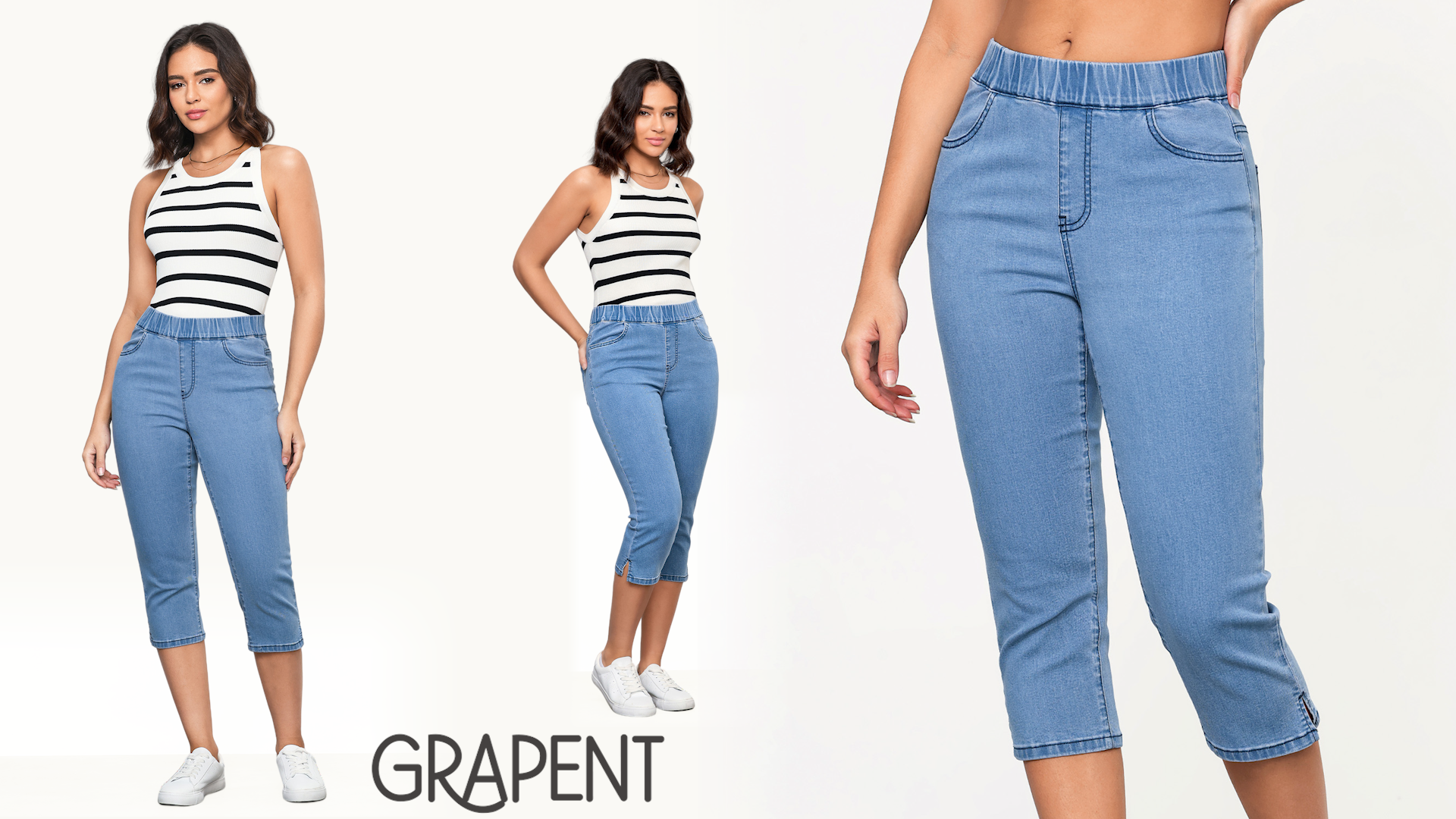 GRAPENT Pull On Denim Capris for Women Pull On Capris for Women
