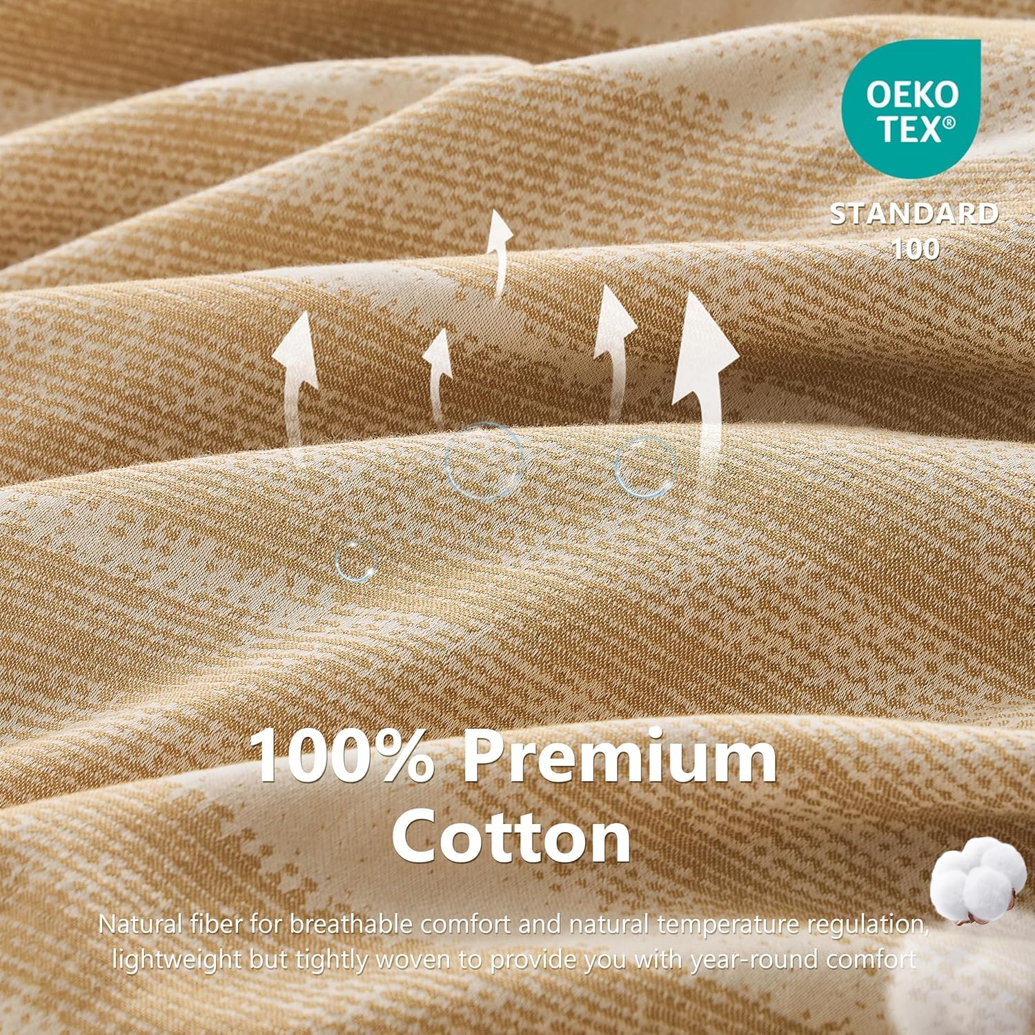 Simple&Opulence 100% Cotton Yarn-Dyed Jacquard Duvet Cover Queen Size, 3 Pcs Ripple Duvet Cover Set with 7 Inner Ties, Soft Breathable Bedding Set for All Seasons (Yellow, 88" x 92")