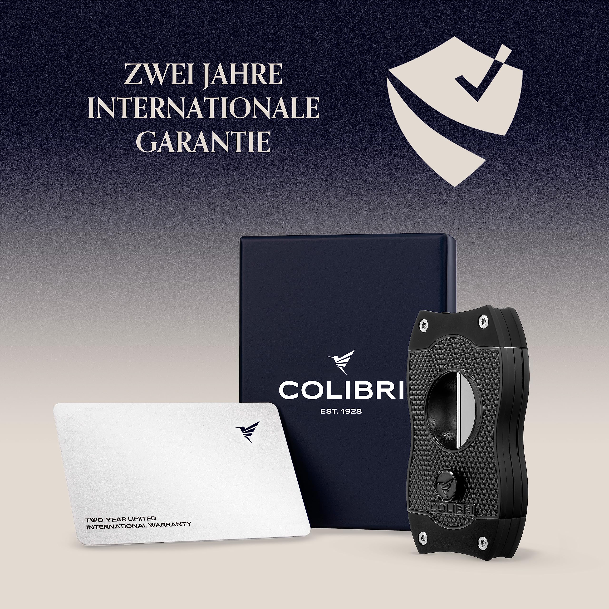 Colibri V-Cut Zigarrenschneider - Diamanten-Muster - Tiefer 7mm V-Schnitt - Bis zu 60+ Ringmaß Zigarren - Ergonomisches Design - Federbelasteter Auslösemechanismus - Inklusive Geschenkbox