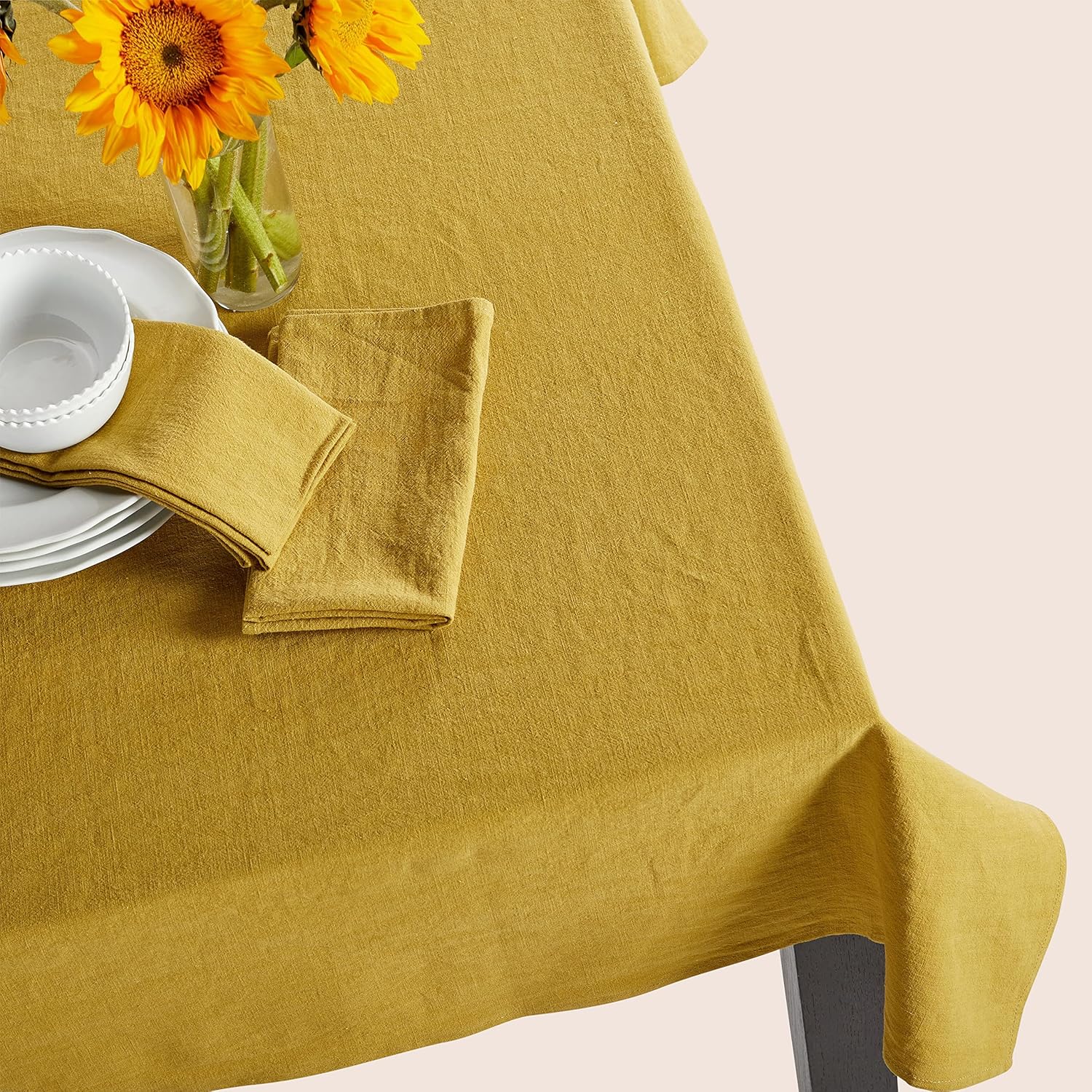 Caldo Rectangle Linen Tablecloth (Mustard)