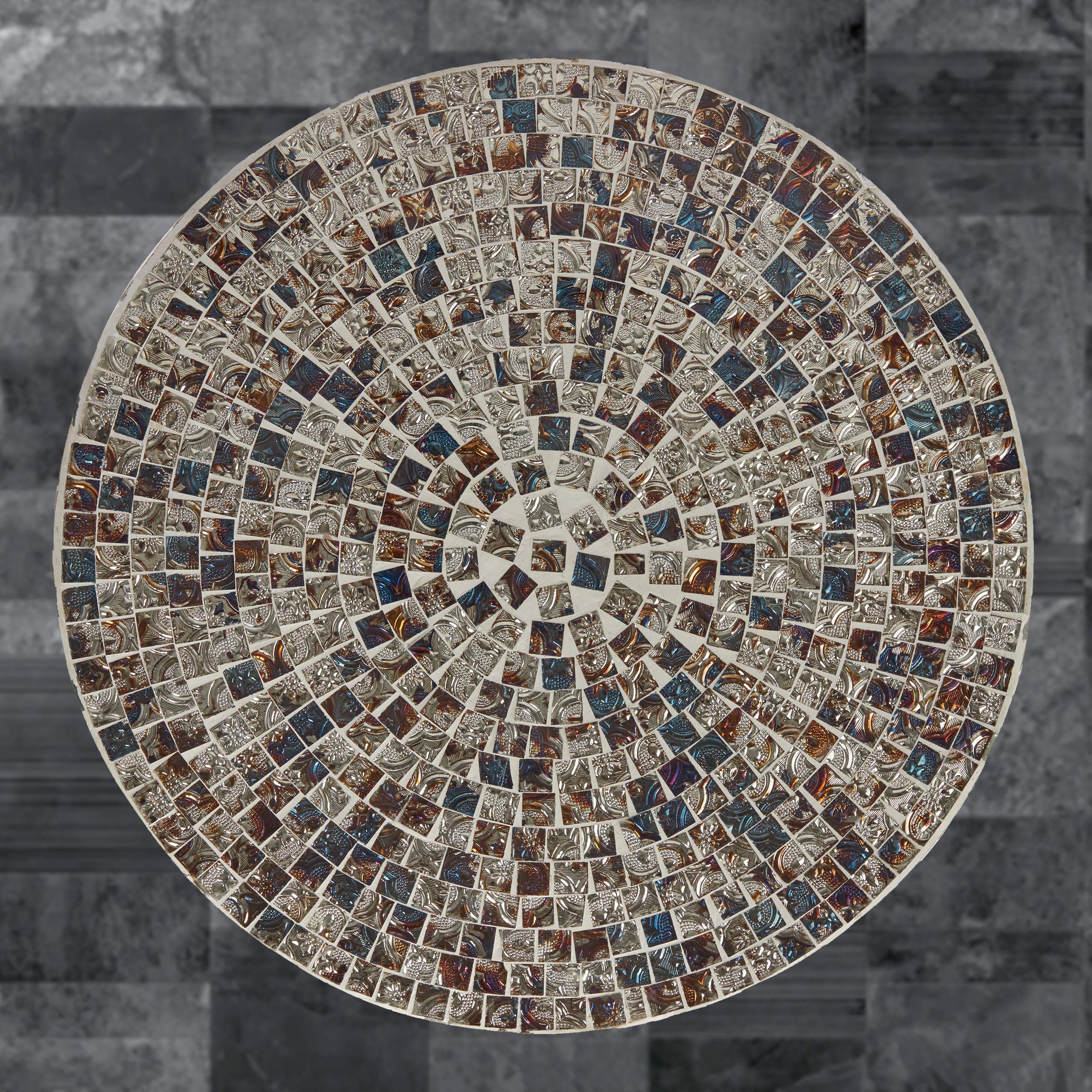 Tavolino Mosaico Rotondo Relaxdays - Handmade, H50 X D41cm, Marrone, Gambe Metallo - Foto 7