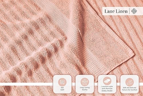 Miniatura 4 de LANE LINEN - Juego de 6toallas acanaladas de lujo, 100% algodón, cero torsión, suaves, absorbentes y de secado rápido, 2toallas de baño, 2toallas de