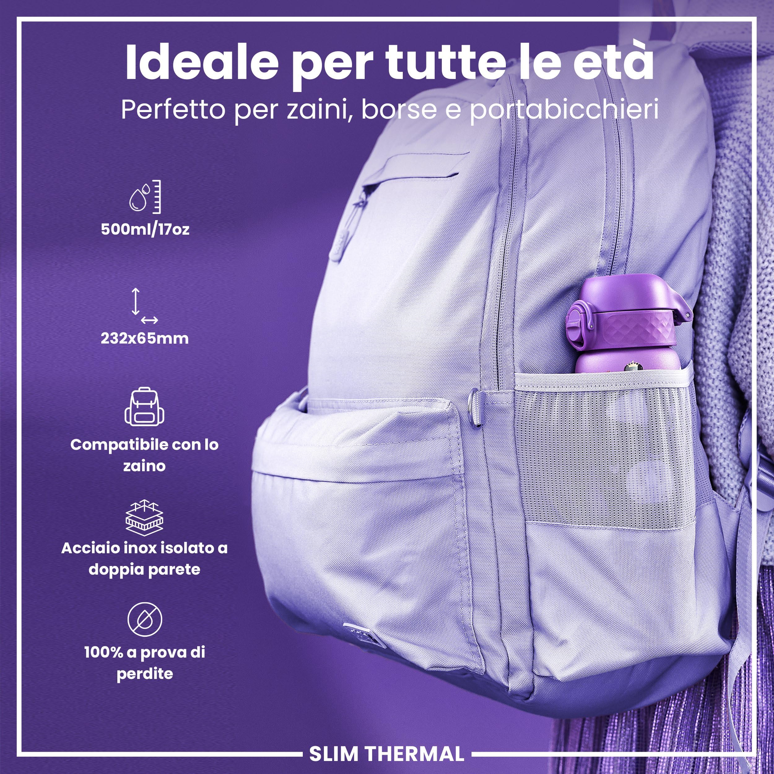 Ion8 Borraccia Termica in Acciaio Isolato, 500ml, a Prova di Perdite, Facile da Aprire, Serratura Sicura, Lavabile in Lavastoviglie, Maniglia per il Trasporto, Facile Pulizia, Durevole, Principessa