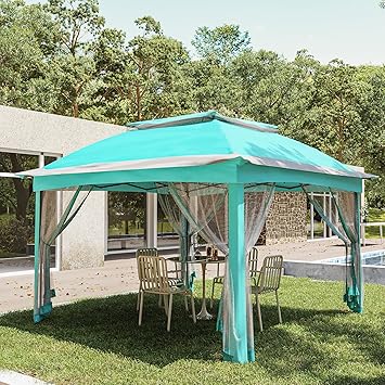Joyside 11'x11' Pop Up Gazebo for Patios Gazebo Canopy Tent with Sidewalls Outdoor Gazebo with Mosquito Netting Pop Up Canopy Shelter Wedding Tent with Aqua Shade(Aqua Blue)