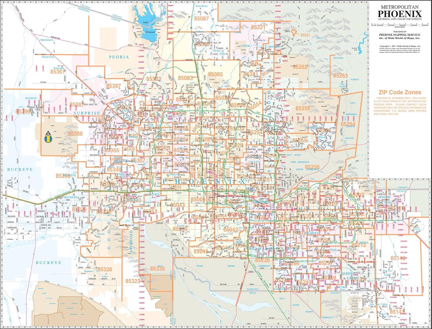 Metropolitan Phoenix Arterial Streets Zip Code Zones Notebook Map Paper ...
